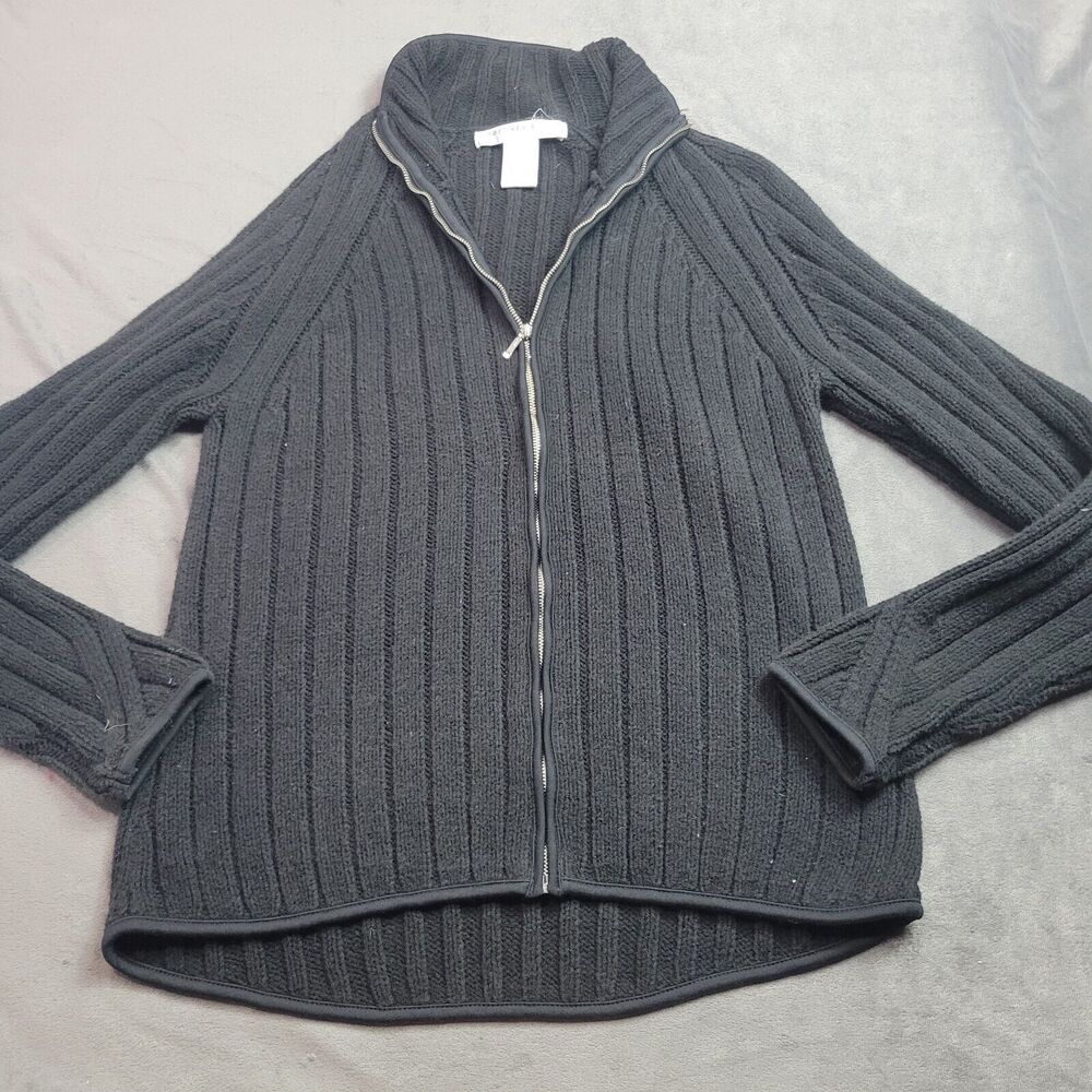 Geoffrey Beene Womens Small Cardigan Sweater Black Long Sleeve Zip Front Ribbed‎